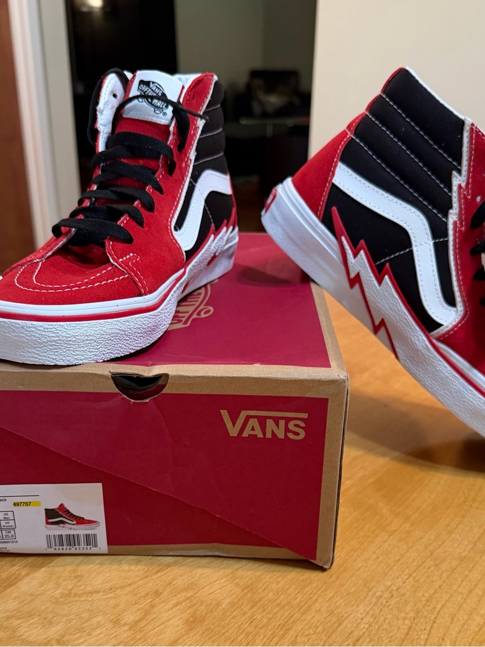Vans Red, Black & White High-Top Sneakers with Lightning Midsole